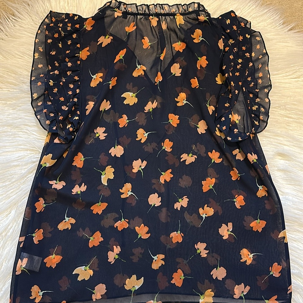 CAbi Floral Sheer Blouse - Navy and Orange - Picture 5 of 5